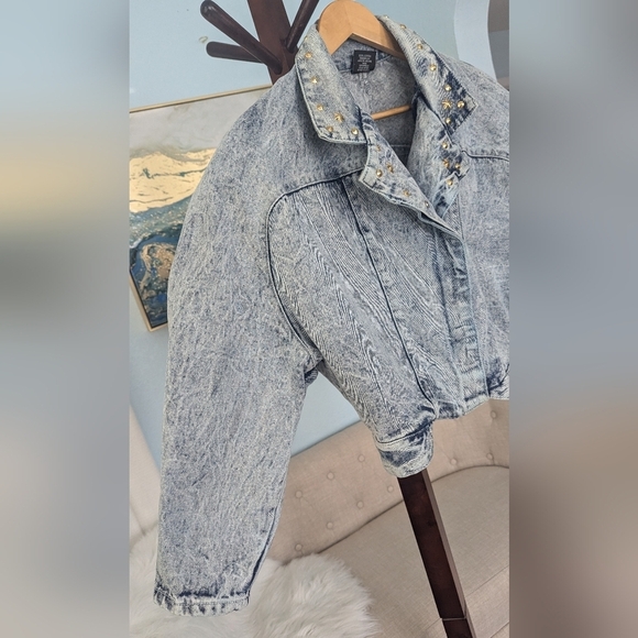 Vtg 80sEunina U.S.A. Acid Wash Jeans Jacket Copped Size L - Picture 5 of 14